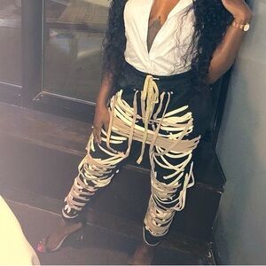 Edgy Black and White Lace-Up Joggers